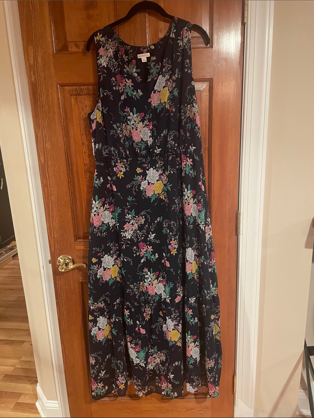 Merona Black Floral Maxi Dress with Pink, Yellow & Green Accents
